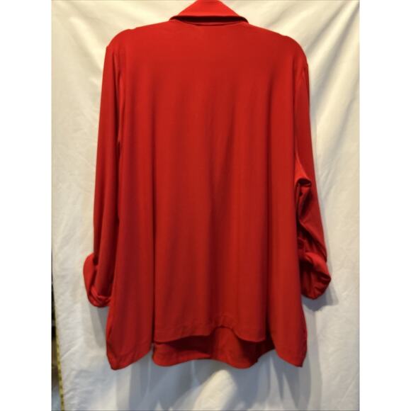 SUSAN GRAVER Woman 2x Red Jersey Knit Blazer Roll Tab Sleeves 1 Button Holiday - Picture 10 of 14